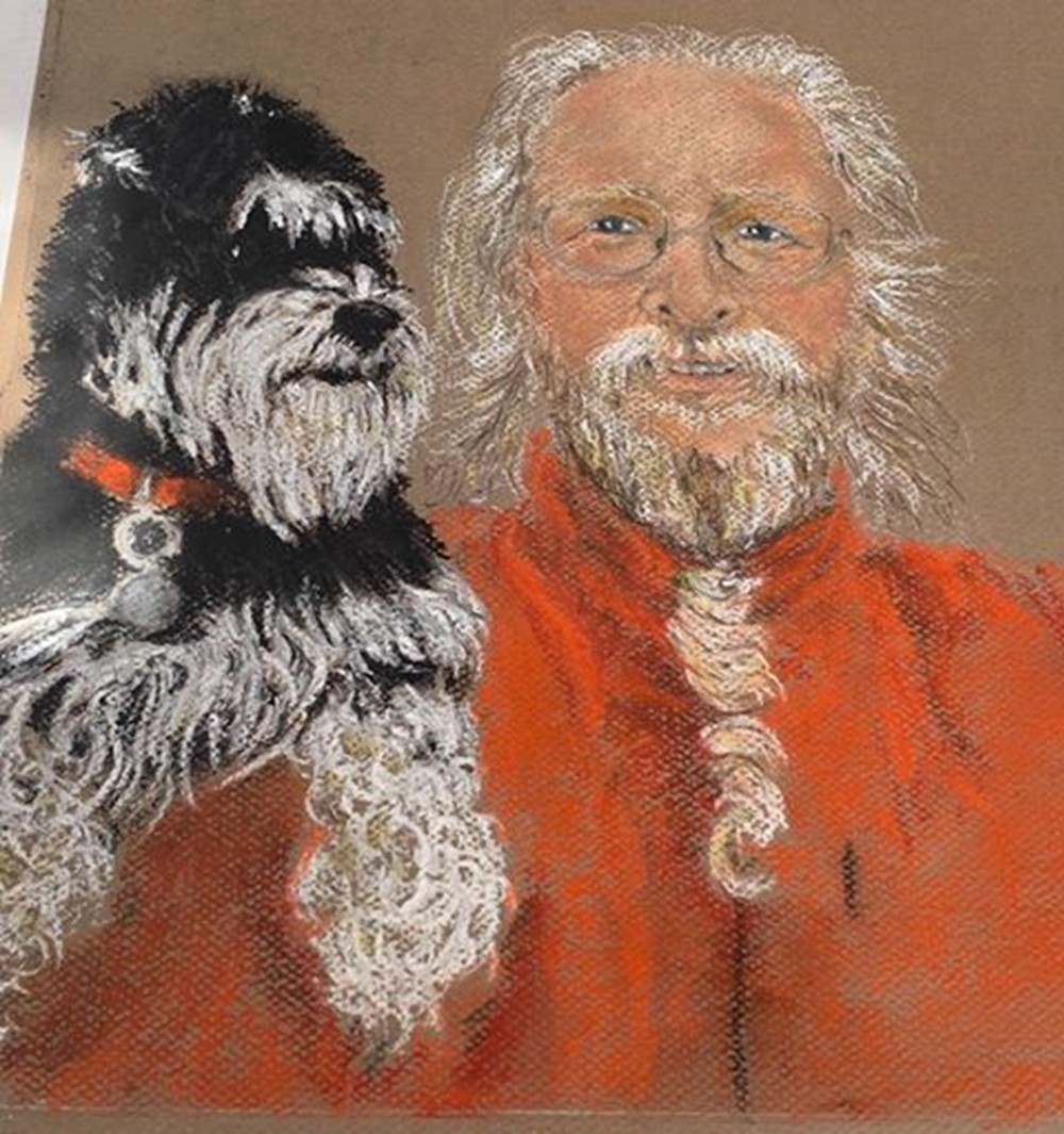 Learner painting of a man and his dog