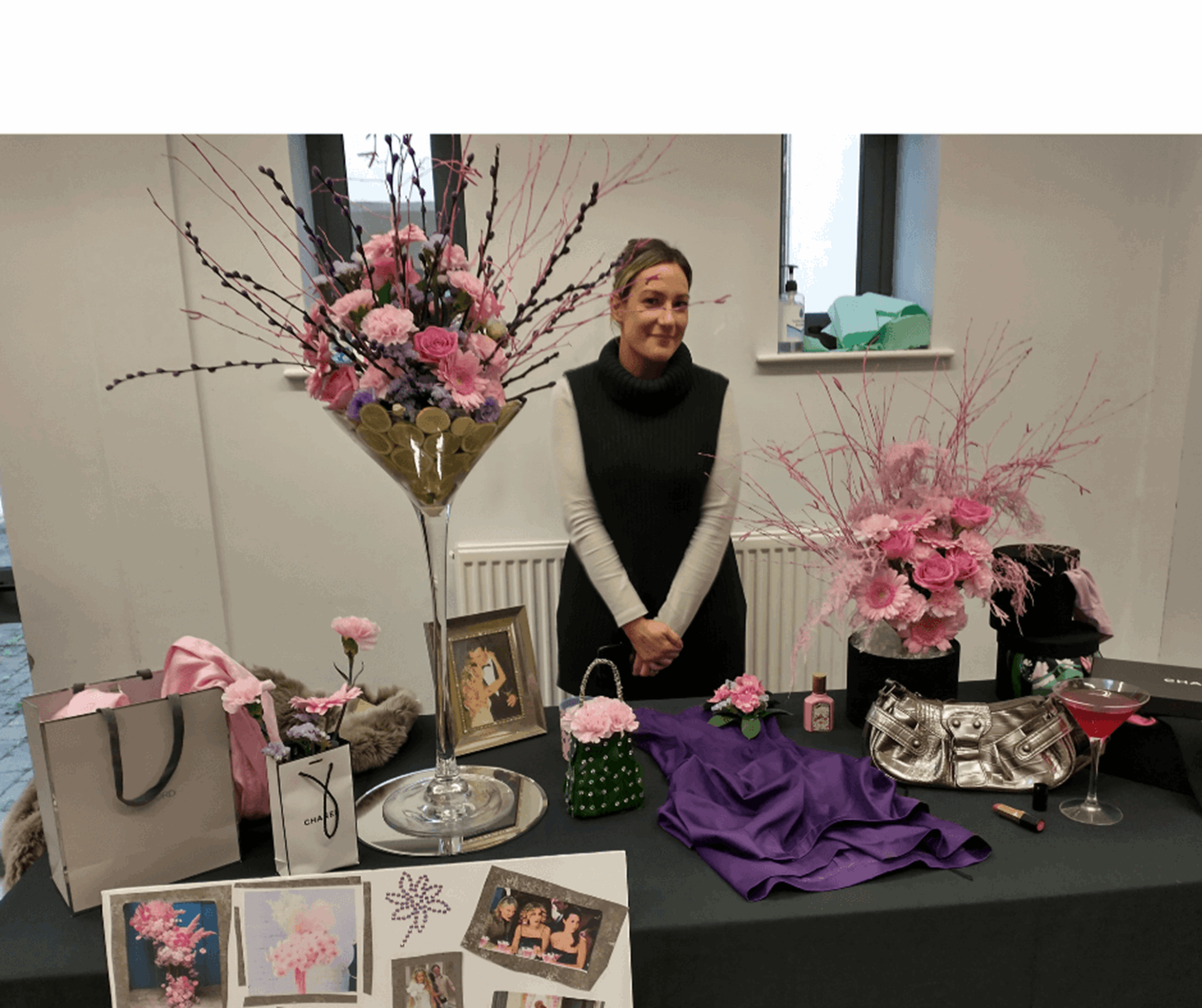 Pink floral display and learner