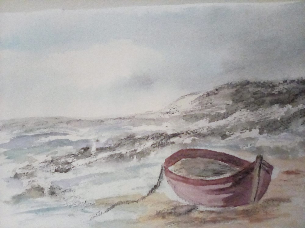Learner painting of a boat on a beach