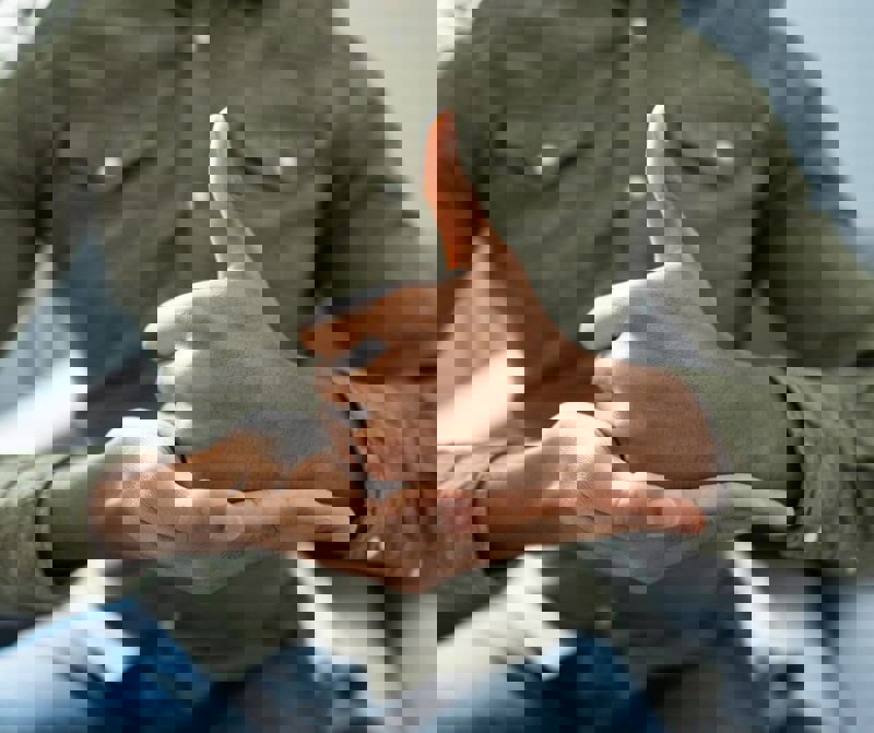 Close up image of persons hands communicating in sign language