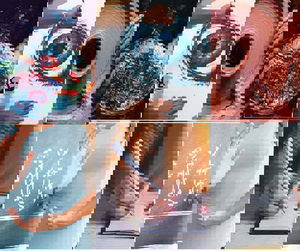 Square tiles of paint, art, pottery, fitness, writing and Chinese language