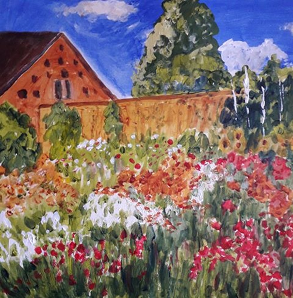 Learner painting of flower garden