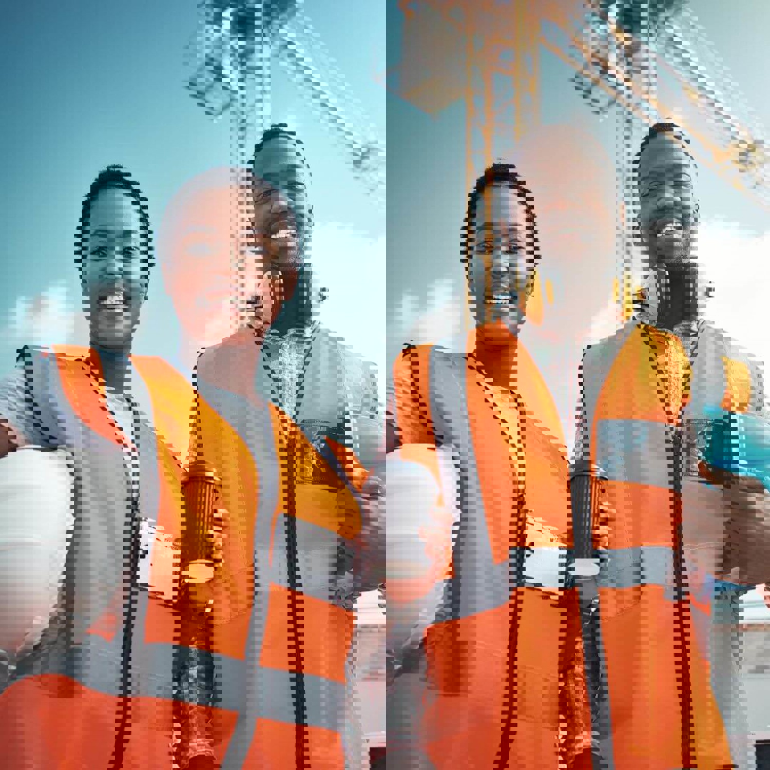 Young female and male construction workers