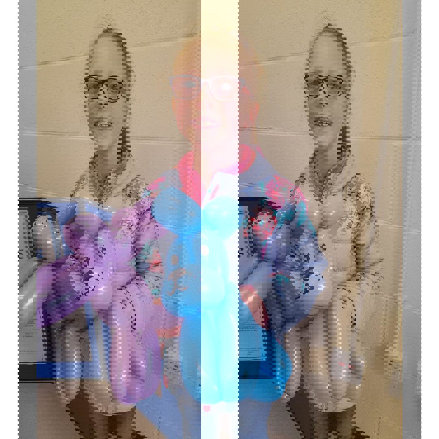 Girl with dog balloons