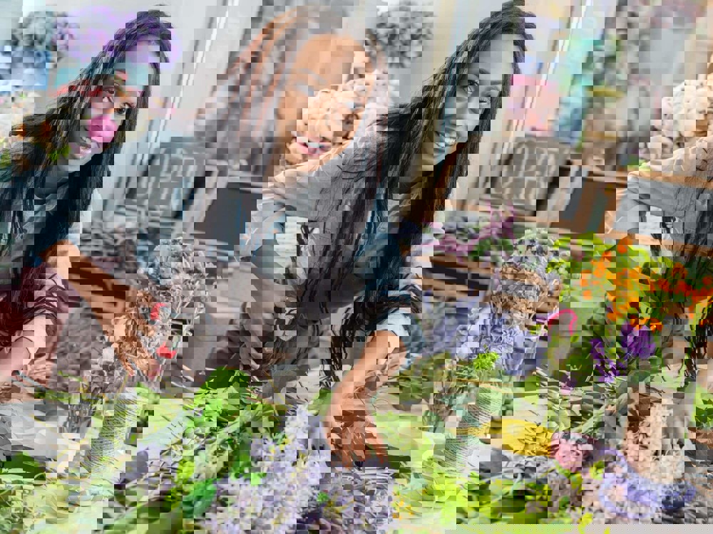 Woman cutting flowers