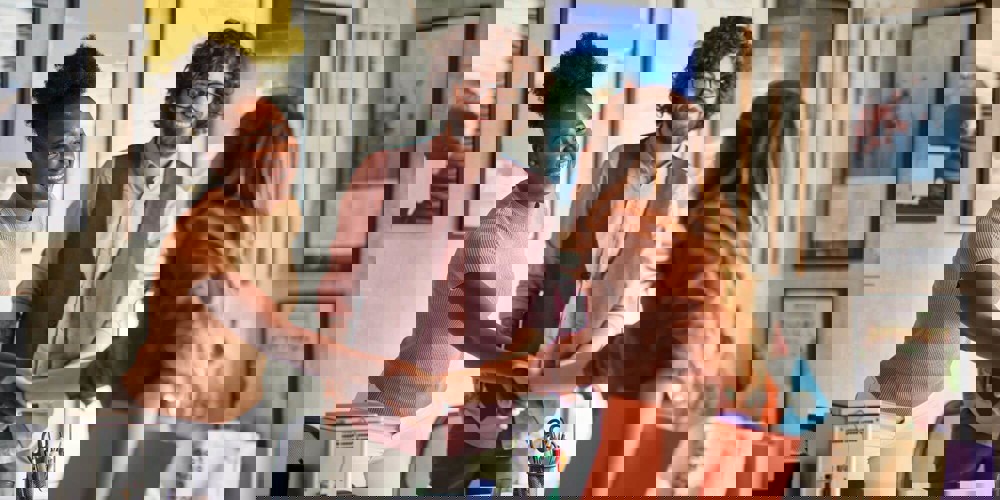 People shaking hands at an interview